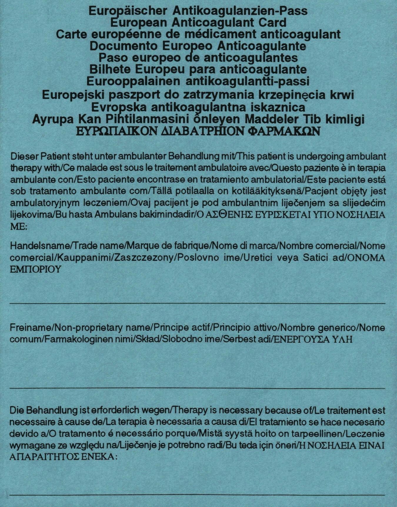 Europäischer Antikoagulanzien-Pass